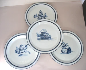 S/4 Dansk Bistro Christmas Tree Santa Snowman Reindeer  Salad Plates 9" 2003-04 - Picture 1 of 10