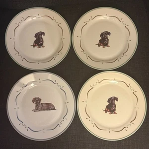 4er Set Danbury Mint Dackel Hund Salat/Dessert Teller Geschirr 8" Trim Pfoten Knochen - Bild 1 von 19