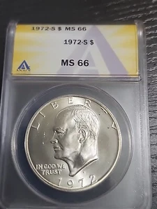 1972 S Silver Uncirculated Eisenhower Dollar ANACS MS66 Free Shipping  - Picture 1 of 2