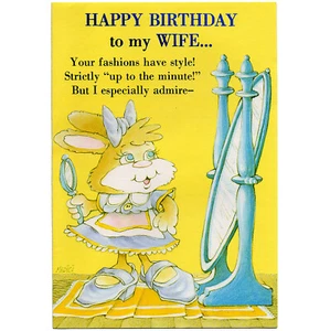 Vintage Rust Craft HAPPY BIRTHDAY Greeting Card, FOR WIFE, Bunny, Fashion Yellow - Picture 1 of 6