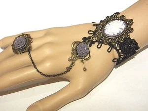 BRAZALETE ESCLAVO FLORES DE LAVANDA encaje negro cameo puño victoriano steampunk 5D - Imagen 1 de 1
