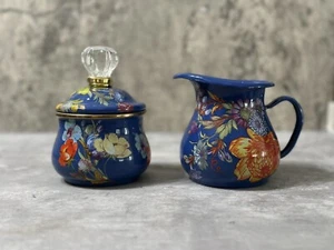 Mackenzie Childs Lapis Flower Market Lidded Creamer Pitcher And Sugar Bowl - Picture 1 of 9