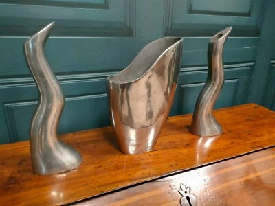 Design scandinavo anni '80, portacandele e vaso di Anna Efverlund. Alluminio pre - Immagine 1 di 4