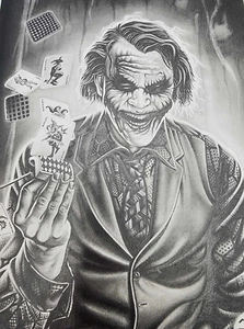Prison Art Hand Drawn Pencil DC'S "Joker Wanna Play" ON 9x12 Canvas Paper - Picture 1 of 4