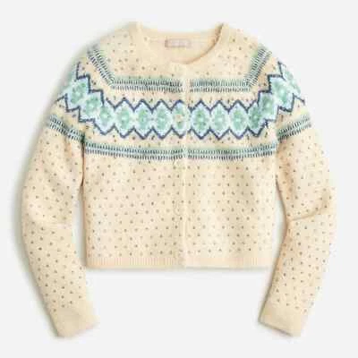 NWT J.Crew Crystal-Embellished Fair Isle Cardigan Sweater in Supersoft Yarn M - Image 1 of 4