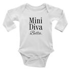 Personalised Mini Diva Long Sleeve Baby Grow Vest Bodysuit Boys Girls