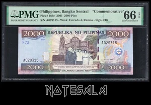 PHILIPPINES Filipinas 2000 Piso 2001 Pick-189c Commemorative PMG66 GEM UNC EPQ - Picture 1 of 2