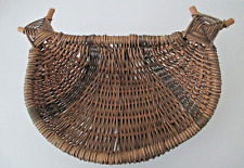 Antique Hand Crafted Rattan Basket 2 Tone Crescent Shape SCOOP 13" RARE!  AZ45