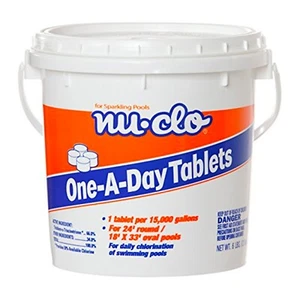 Nu-Clo One-A-Day Chlorine Tablets for 15,000 Gal. Swimming Pools 6 lbs. Bucket - Picture 1 of 1