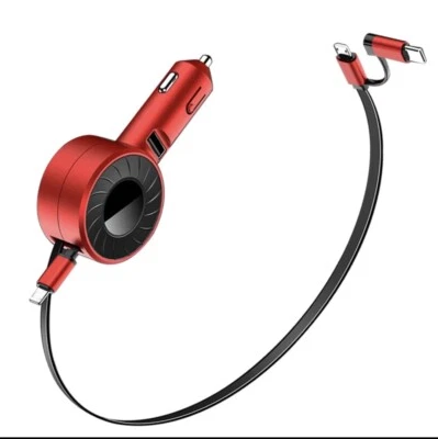 New Design Multifunctional 4 In 1 Ports Dual Car Charger With Retractable Cables - Image 1 of 4