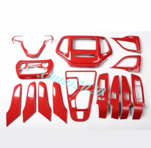 Red Carbon Look Interior Accessories Kit Cover Trim For Jeep Cherokee 2014-2018  - Picture 1 of 9
