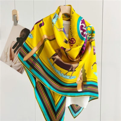 Horses Print Pure Twill Silk Wrap Scarf Bandana Large Square Shawl Kerchief 53" - Image 1 of 4
