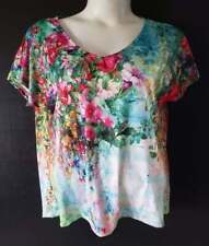 Misslook 3XL Womens Bright Floral Print Pullover Top Short Sleeve V-Neck Roses P