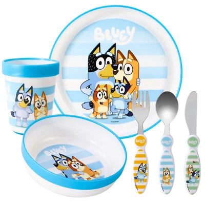 Set di posate 6 pezzi per bambini blu - piatto/ciotola/coppa/coltello/forchetta/cucchiaio - Immagine 1 di 4