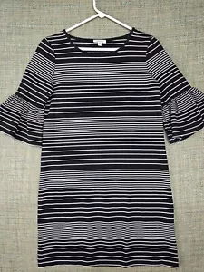 Fab Black&White Striped Bell Sleeve Max Studio Dress Sz XS Neiman Marcus - Picture 1 of 8