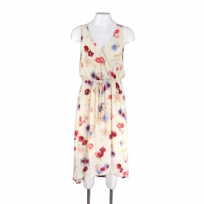 Vestido Lucky Brand Sin Mangas Midi Imitación Envoltura Marfil Floral Sobrepelliz Cuello M Foto 1 de 4