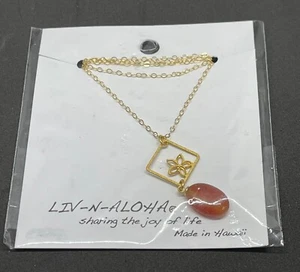 Leighton Lam Designs Square Plumeria Flower Necklace with Amber Gem Stone - Picture 1 of 8