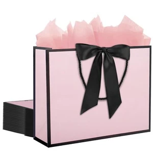 12Pcs Pink Gift Bags 12.6x4.5x10" with Bow Ribbon for Baby Shower Wedding - Picture 1 of 7