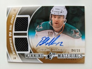 2011-12 SPX PATRICK MARLEAU WINNING MATERIALS DUAL JERSEY AUTOGRAPH #04/15 #WMPM