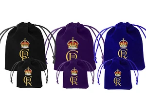 King Charles CRIII Royal Cypher - Velvet Jewellery Bags Monarchy Coronation Gift - Picture 1 of 20