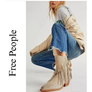 Free People Lawless Fransen Westernstiefel hellbraun Knochen Blockabsatz Stiefelette Cowgirl Gr. 37 - Bild 1 von 10