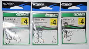 3 packs owner mosquito circle hook 5185-071 size 4 black chrome finish - Picture 1 of 3