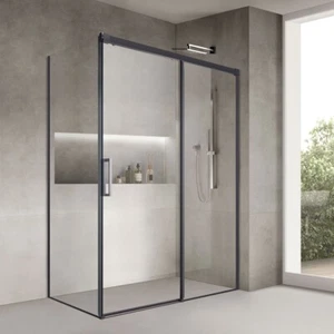 BOX DOCCIA RETTANGOLARE SCORREVOLE ALLUMINIO NERO CRISTALLO TRASPARENTE ZEN - Foto 1 di 7