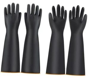 2 Pairs Long Rubber Gloves Heavy Duty Latex Gloves Long Sleeve Chemical Black-l - Picture 1 of 8