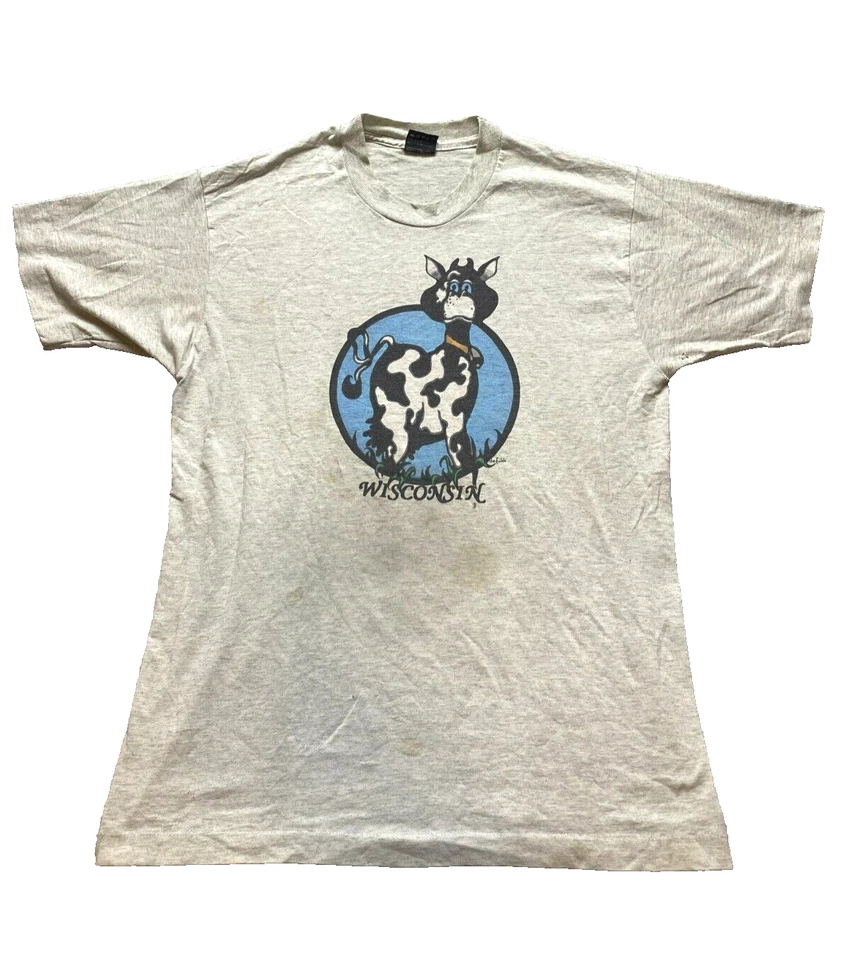Camisa De Colección Wisconsin Mujer Grande Gris Puntada Única Divertida Vaca Granja Años 90 Damas Foto 1 de 4
