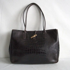 LONGCHAMP Rozo Croco Embossed Leather Tote Bag Dark Brown LONGCHAMP Tasche Gebraucht - Bild 1 von 7