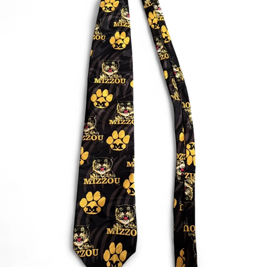 Corbata Colegial Universidad de Missouri MIZZOU Tigre y Pawprint Dorada y Negra Foto 1 de 4