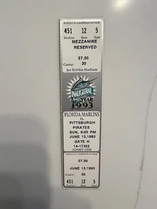 1 MLB FLORIDA MARLINS 1993 INAUGURAL SEASON VS PIRATES BASEBALL TICKET STUBS - Picture 1 of 2