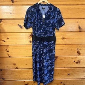 Banana Republic blau Blumen Kurzarm Knopfleiste Hemd Midikleid Taschen M - Bild 1 von 5