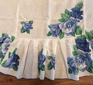 Vintage Cotton Handkerchief Apron with Blue White Flowers Grosgrain Ribbon Small - Picture 1 of 10