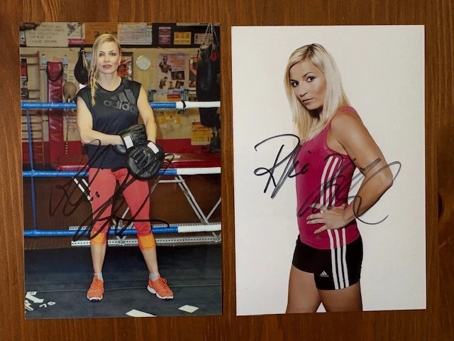Regina Halmich (Boxen) 2 handsignierte Autogramme auf AK (10 x 15cm) - Bild 1 von 1