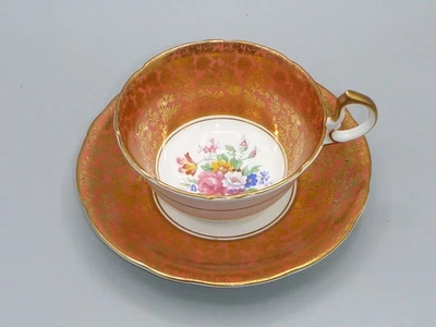 Vintage Aynsley Bone China Cup and Saucer - Burnt Orange with gold leaf - Image 1 of 4