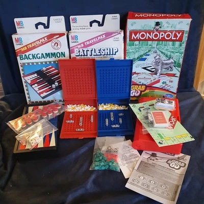 3x Games To Go Travel Bundle Hasbro/MB Monopoly Battleship & Backgammon VGC - Image 1 of 4