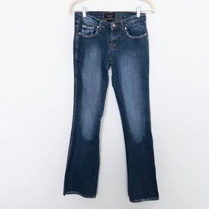 Pantalones de mezclilla Y2K talla 3/4 pequeños azules tiro bajo acampanados elásticos indie sleaze años 2000 calle - Imagen 1 de 7