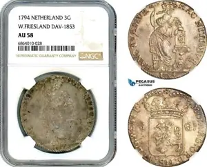 AI824, Netherlands, West Friesland, 3 Gulden 1794, Dav-1853, Silver, NGC AU58 - Picture 1 of 1