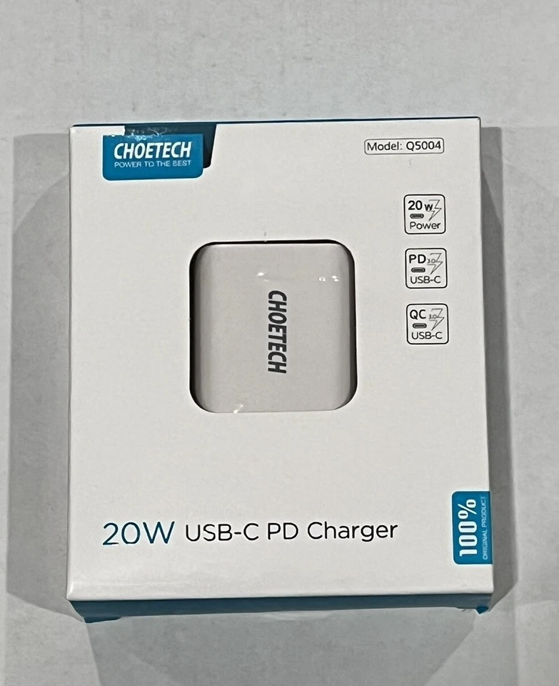 Cargador de Pared Choetech 20W USB-C PD USB 3.0 Q5004 Para Apple iPhone Samsung Galaxy Foto 1 de 4