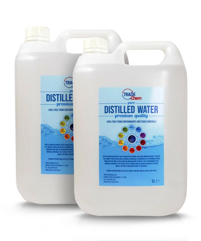 TRADE CHEMICALS Distilled Water 2 x 5L Containers (10L Total) Pure Water Pure Chem (BLUE)