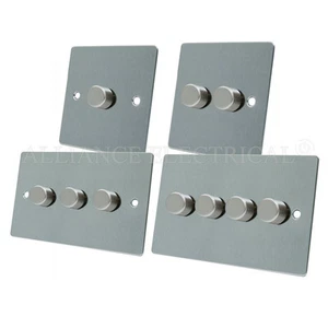 Brushed Satin Chrome Flat Light Dimmer 400W /1000W - 10A 1 Gang 2G 3G 4G 2 Way - Picture 1 of 8