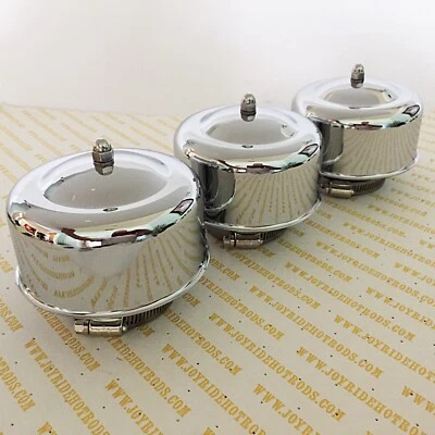 Hot Rod 3 x 2BRL  Domed Chrome Air Cleaners 2 5/8" or 2 5/16" Neck- Tri-Carb - Image 1 of 4