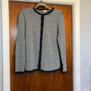 Vintage Cherokee Collection Houndstooth Cardigan Black & White Women's XL - Picture 1 of 5