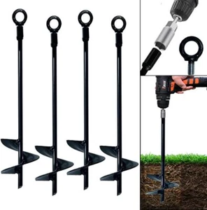 Jayzod 15 Inch Black Spiral Trampoline Anchor Stakes Pack Of 4 Durable Outdoo... - Picture 1 of 7