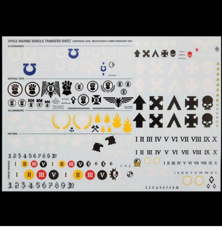Folha de transferência de tanque de veículo marítimo espacial 40k punhos imperiais salamandras aves de rapina - Imagem 1 de 1