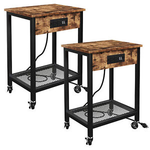 TC-HOMENY Mobile Night Stand Side End Table Set of 2 Nightstand with Power Ports