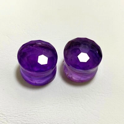 Amehyst Gemstone Handcrafted Ear Piercing Hexagon Cut Plugs Pair Size 8g-30MM - Image 1 of 4