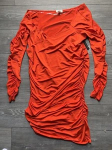 Vestido ajustado naranja manga larga Open Edit negro talla 2x fruncido sexy en ángulo lateral - Imagen 1 de 19