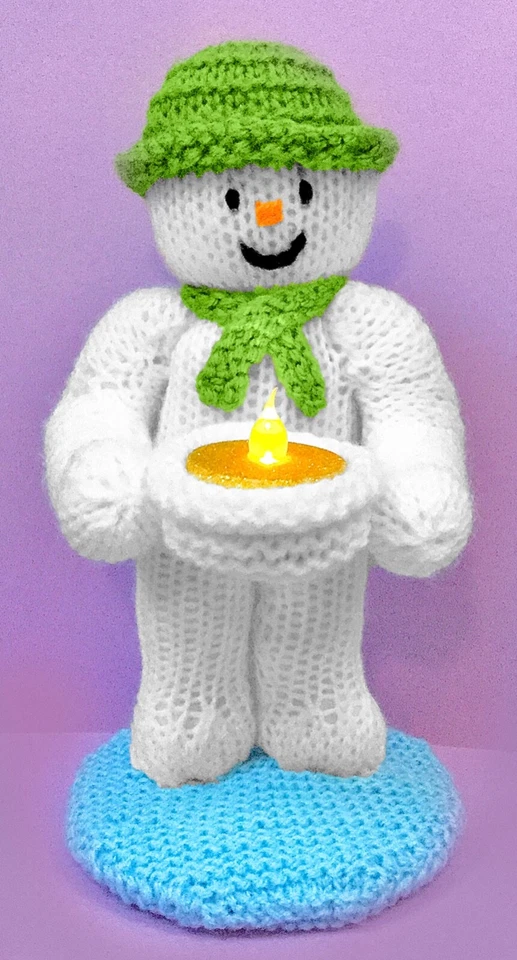 KNITTING PATTERN - Christmas The Snowman inspired Tea Light Holder 19 cms tall